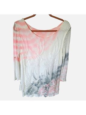 PINK Sheer Embroidered Italian Made Top Size Small